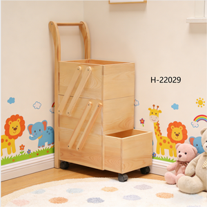 Estante de Almacenamiento Plegable de Tres Niveles de Madera de <span class=keywords><strong>Pino</strong></span> con Ruedas, Portátil e Impermeable, Estilo Clásico - Product Image 2