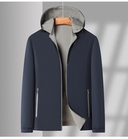 Nouvelle veste bomber réversible à capuche pour homme, coupe ample, fermeture éclair fine, 100 % polyester, imprimé délavé, motif uni, décontractée pour l'extérieur