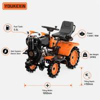 Motocultor de Ruedas Marca YKX, Motocultor de 4 Ruedas para Labranza Profunda, Cultivo Agrícola y Preparación del Suelo