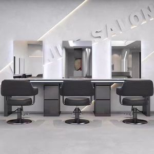 Modern Stainless Steel Double Sided Salon <b>Workstation</b> with LED Light Mirror Station for Professional Hair Salons - Product Image 6