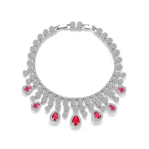 LUOTEEMI Bán Buôn Red Blue Green White Zircon Đá Vòng Đeo Tay Cho Người Phụ Nữ Wedding Engagement Đồ Trang Sức Sang Trọng