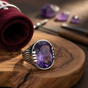 Amethyst Gemstone Authentic <b>Men</b> <b>Ring</b> Wholesale Turkish Handmade 925 Sterling <b>Silver</b> for <b>Men</b> - Product Image 3