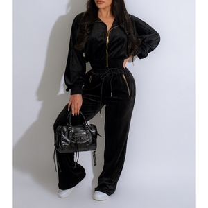 Women's Long Sleeve Lapel Zipper Cardigan Long <b>Pants</b> Casual Two Piece Set Fashion - Product Image 3