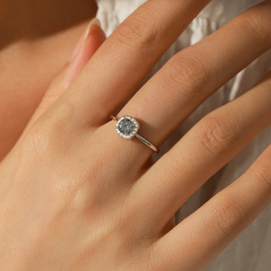 Real <b>925</b> Sterling <b>Silver</b> Fashion Elegant Geometric Grey Moissanite Halo <b>Rings</b> for Women Girls Party Fine Jewelry - Product Image 2