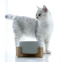 Оптовая продажа, сделанная на заказ матовая миска для собак, нескользящая керамическая миска для домашних животных с деревянной подставкой