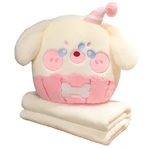Hot Sale Cute Smile Cake Stuffed Plush Kids Toy For Hand Warmer Lovely Soft Cake Stuffed Animal Pillow With Blanket Girls Gifts