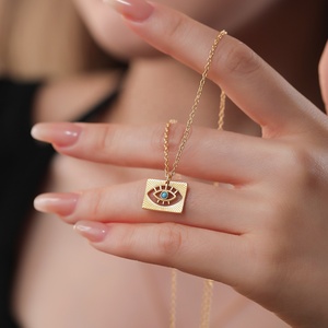 Damila 925 joyería de declaración de plata esterlina 18K chapado en oro ahueca hacia fuera turquesa mal de ojo cuadrado moneda collar mujeres - Product Image 2