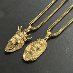 วินเทจบุรุษสิงโตสร้อยคอ316L สแตนเลส PVD 18พันทองพระเยซูหัวสร้อยคอแอฟริกาเครื่องประดับสิงโตหัววงกลมเหรียญสร้อยคอ - Product Image 5