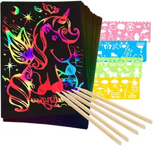 魔法彩色彩虹刮刮纸艺术套装儿童工艺工具包刮刮纸黑色绘图纸