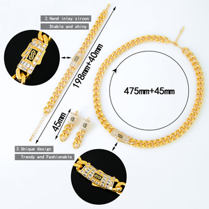 Hot Selling Italian Hip Hop Style Cuban Link Chains Jewelry Set 21k Gold Plated Cubic Zirconia Necklace 3pcs Set for Women Men - Product Image 6