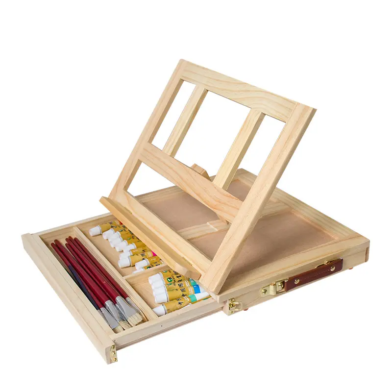 Caballete de madera Art Supply A3 A2 Mesa de escritorio de madera portátil Caballete Caja de bocetos Caballete con cajón
