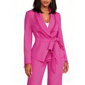 Ensemble 2 pièces <span class=keywords><strong>pantalon</strong></span> et blazer à sequins pour <span class=keywords><strong>femme</strong></span>, tenue de cérémonie élégante, blazer ceinturé avec ornements en cristal, Sehe Fashionbisou - Product Image 2