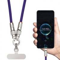 Cordon de téléphone mignon 2-en-1 avec câble de charge et dragonne, compatible iPhone, câble de données tressé, style tour de cou, idéal comme cadeau