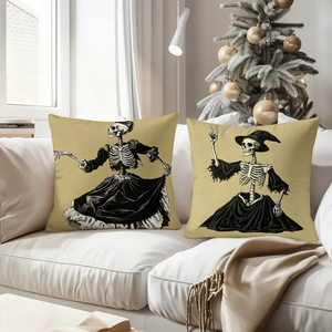 Cojines Decorativos de Halloween con Diseño Gótico de Esqueleto y Bruja, con Motivos de <span class=keywords><strong>Casa</strong></span> Encantada y Cuervos - Product Image 4