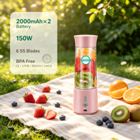 Mixeur Portable pour Smoothies et Jus, 500 ml, 6 Lames en Acier Inoxydable, Qualité Alimentaire FDA FCC, Batterie 4000 mAh, Idéal pour Camping-Car, Camping, Salle de Sport