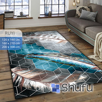 Tapis fin en flanelle de polyester Shufu, à poils moyens, imprimé abstrait moderne, fabriqué à la machine, avec envers antidérapant en caoutchouc, anti-allergique
