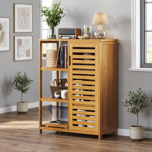 Étagère de rangement multifonctionnelle moderne en bambou de qualité supérieure, à double niveau, non pliable, portable, 66x87x33cm - Product Image 4