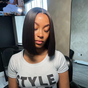 Vente en gros directe OEM ODM Usine source Perruque bordeaux pour femme, cheveux longs raides avec raie au milieu, coupe bob allongée - Product Image 3