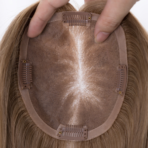 Topper de <span class=keywords><strong>cheveux</strong></span> humains Remy pour femmes, base en soie, à clipser, postiche supérieur, <span class=keywords><strong>cheveux</strong></span> raides bruns - Product Image 6
