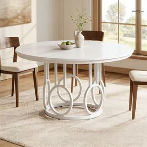 <span class=keywords><strong>Tavolo</strong></span> <span class=keywords><strong>da</strong></span> Pranzo Rotondo Moderno Personalizzabile <span class=keywords><strong>da</strong></span> 47 Pollici con Base in Metallo Robusta per <span class=keywords><strong>4</strong></span> Persone, Grande <span class=keywords><strong>Tavolo</strong></span> <span class=keywords><strong>da</strong></span> Cucina in Legno - Product Image 1