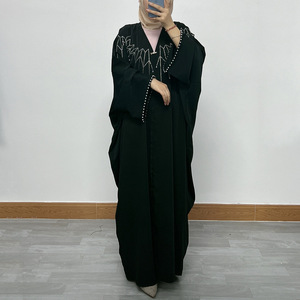 Wholesale Burqa Khaleeji Pearl Shiny Open <strong>Abaya</strong> Back Dress Front Open <strong>Abaya</strong> Wholesale <strong>Uk</strong> Dubai <strong>Black</strong> <strong>Abaya</strong> - Product Image 2