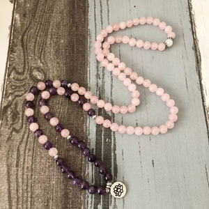 Collana Mala 108 per Donne, <span class=keywords><strong>Bracciale</strong></span> in <span class=keywords><strong>Quarzo</strong></span> <span class=keywords><strong>Rosa</strong></span> e Ametista, <span class=keywords><strong>Bracciale</strong></span> Yoga con Perle di Loto - Product Image 2