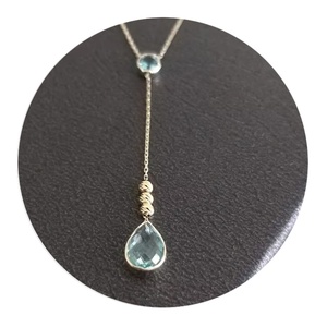 Gold Plated Choker <b>Necklace</b> <b>Blue</b> Zircon Waterdrop Pendant <b>Necklaces</b> for Women Gift - Product Image 1