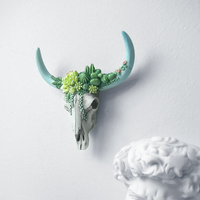 Décor mural en résine de vache avec fleurs succulentes, Statue à corne, décor pour pépinière, tête de taureau