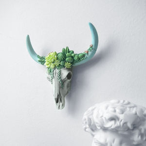 Mestieri della parete della resina mucca succulenta <span class=keywords><strong>del</strong></span> fiore con la decorazione della parete della statua <span class=keywords><strong>del</strong></span> <span class=keywords><strong>corno</strong></span> decorazione della scuola materna testa di toro - Product Image 3