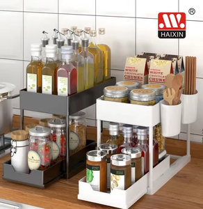 Organisateur <span class=keywords><strong>de</strong></span> <span class=keywords><strong>cuisine</strong></span> à 2 niveaux sous l'évier Rangement coulissant en métal en plastique Café à deux niveaux - Product Image 3