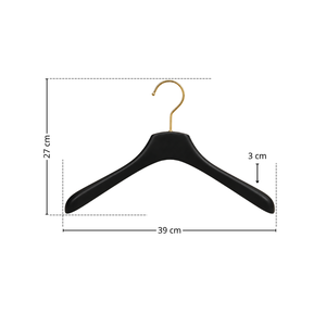Cintre en bois laqué noir lisse avec barre de suspension dorée anti-rouille allongée pour boutique - Prix abordable - Product Image 2