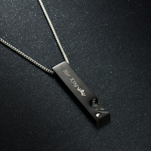 Amant Couple Pendentif Carré Nom Collier Bande Noire Son Roi Sa Reine Lettre Pendentif En Acier Inoxydable Collier Pour Hommes Femmes - Product Image 5
