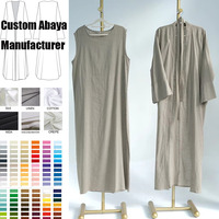 2 jeux d'abaya ouverte en lin avec robe sans manches sans ceinture EID femmes musulmanes vêtements islamiques en gros modeste Abaya Dubai