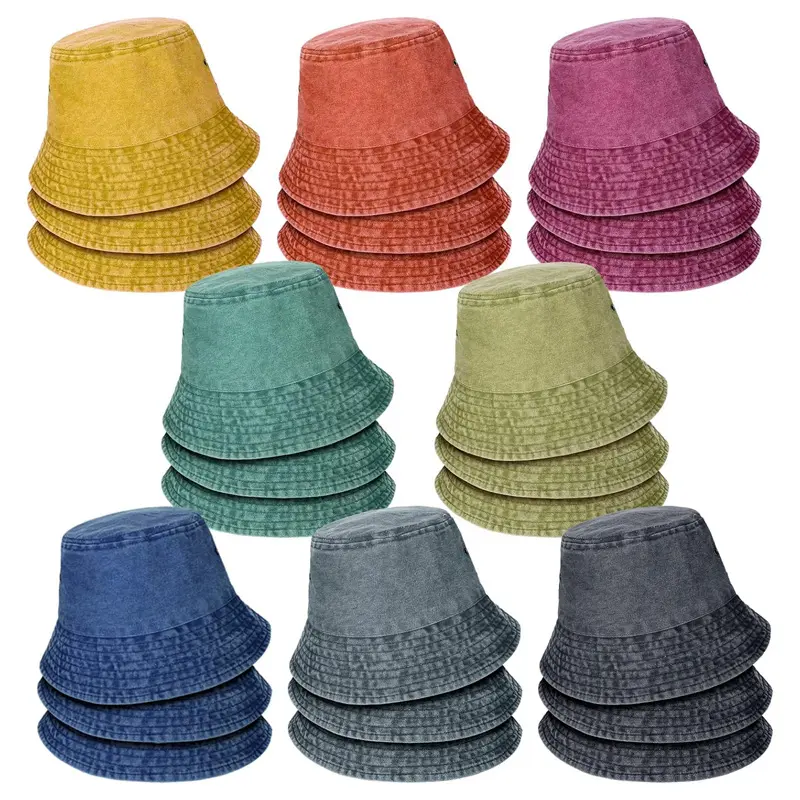 Wholesale Custom Logo Washed Cotton Bucket Hats Packable Summer Outdoor Cap Travel Beach Sun Hat Plain Colors for Men Women