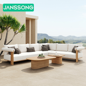 Sofás de jardín Juego de sofás de lujo Sofá moderno de <span class=keywords><strong>madera</strong></span> de teca en forma de L Juego de sofás al aire libre Muebles de jardín Villa Muebles junto a la piscina al aire libre - Product Image 2
