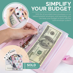 <span class=keywords><strong>Rose</strong></span> 12 pièces en plastique transparent enveloppes de reliure en cuir PU sacs à feuilles mobiles système d'enveloppe budgétaire pour économiser de l'argent - Product Image 6