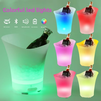Seau à glace portable en plastique PP avec motif personnalisé, haut-parleurs intégrés, 5L, LED RGB, pour boissons, idéal pour l'été, avec haut-parleur Bluetooth