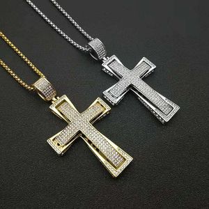 Collar con Colgante de Cruz de Acero Inoxidable con Engaste Pavé, Joyería Hip Hop para Hombre, Regalo - Product Image 1