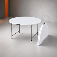 Table ronde pliante LuckyOct 5FT, demi-pli, HDPE, 152 x 74 cm, blanche, pour extérieur/intérieur, banquet, événement, imperméable