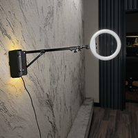 Lampu Cincin Barber 3200K-5600K untuk Dinding dengan Lengan Boom 18 Lampu Cincin, 3 Penyangga Ponsel, Pencahayaan Fotografi 3200K-5600K untuk Ponsel