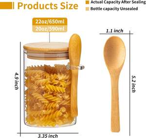 Frascos de Vidrio Herméticos de 10 oz con Tapas de Bambú y Cucharas, Recipientes de Cocina para Café, Azúcar, Granos, Té, Especias, con Soporte de Bambú - Product Image 3