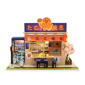 नई के साथ प्रकाश और फर्नीचर diy गुड़ियाघर लघुचित्र स्टार Takoyaki दुकान घर