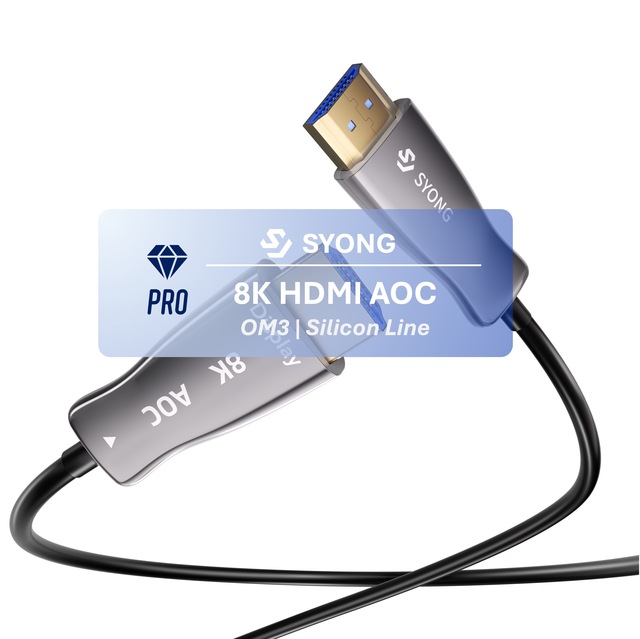 SYONG 8K HDMI 2.1 AOC 30m RGB 4:4:4 eARC Cable EMI RFI Resistant 48Gpbs High Speed Fiber TPE HDMI Active Optical Cable