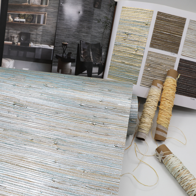 MYWIND Wall Covering Natural Light Blue Sea Grass Wallpaper for Hotel Home Interior Decoration Handmade Grasscloth Wallcovering