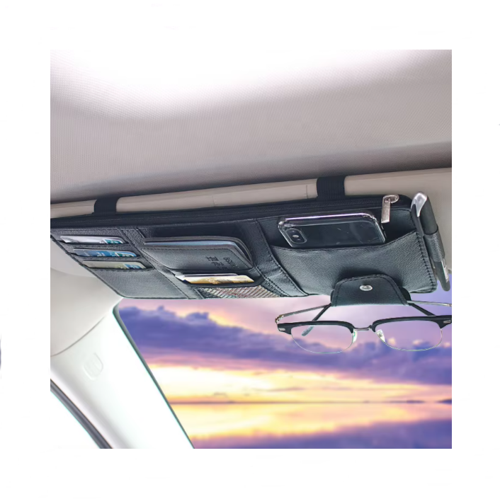 Organizzatore Occhiali Da Sole Per Auto - Tasche Parasole Pratiche Per Occhiali, Carte E Accessori Auto (Grigio) - Foto 7