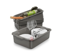 Almacenamiento de cocina comercial, caja de autobús de plástico, bañera de comida blanca y negra para Hotel, restaurante, lavabo, bañera de autobús para uso comercial