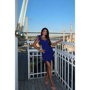 Vestido Mini sin Tirantes con Estampado Floral Azul Marino, Diseño Personalizado ODM, Ropa Casual de Fiesta, Tallas Grandes XS, Largo hasta el Suelo para Club Nocturno - Product Image 4