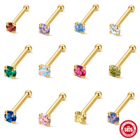 Glowluxe - Pendientes de Plata de Ley 925 con Piedra de Nacimiento, Diseño Moderno con Cuatro Puntas y Bola Decorativa en Tono Dorado