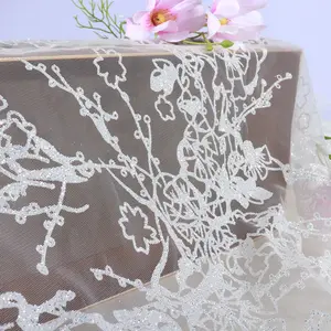 2020 High Quality African Sequins Lace Fabric Golden Net Embroidery Tulle Lace Fabric For Wedding Party Dress