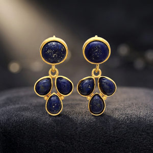 Boucles d'oreilles clous en laiton faites à la main avec pierres précieuses et placage or, style ethnique bohème - Product Image 4